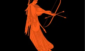 La sœur jumelle d'Apollon, Artémis, déesse de la chasse, bandant son arc.