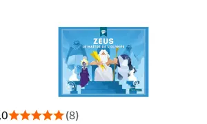 Zeus enfant, maître de l'Olympe, trône avec sa foudre. Une illustration colorée de mythes et légendes.