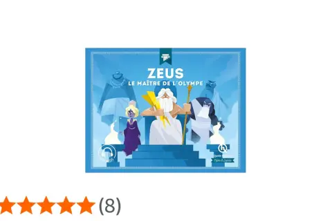 Zeus enfant, maître de l'Olympe, trône avec sa foudre. Une illustration colorée de mythes et légendes.