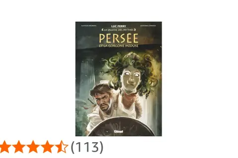 Couverture de "Persée et la Gorgone Méduse", un texte pour le CM2. Persée, le héros, tient un bouclier face à la tête tranchée de Méduse.