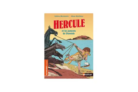 Hercule lutte pour maîtriser les juments de Diomède, des chevaux sauvages et féroces, sur une plage.