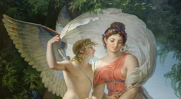 Cupidon, fils de Vénus, tient une flèche. On se demande qui est le père d'Aphrodite, mais ici, c'est son fils qui est représenté.