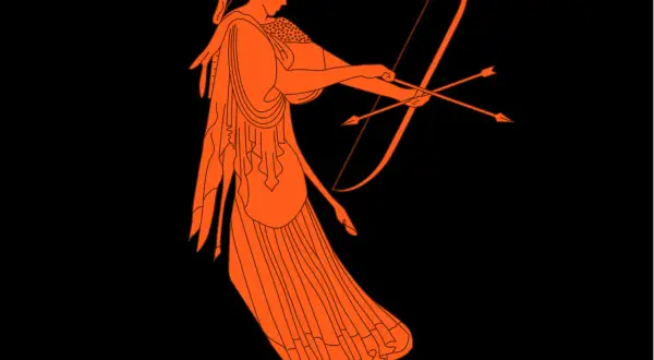 La sœur jumelle d'Apollon, Artémis, déesse de la chasse, bandant son arc.