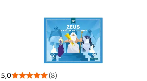 Zeus enfant, maître de l'Olympe, trône avec sa foudre. Une illustration colorée de mythes et légendes.