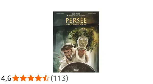 Couverture de "Persée et la Gorgone Méduse", un texte pour le CM2. Persée, le héros, tient un bouclier face à la tête tranchée de Méduse.
