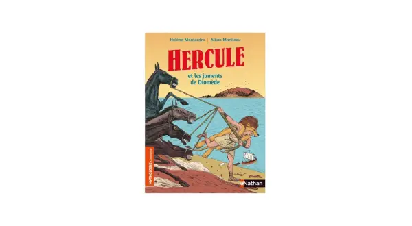 Hercule lutte pour maîtriser les juments de Diomède, des chevaux sauvages et féroces, sur une plage.