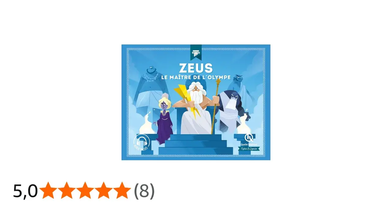Zeus enfant, maître de l'Olympe, trône avec sa foudre. Une illustration colorée de mythes et légendes.