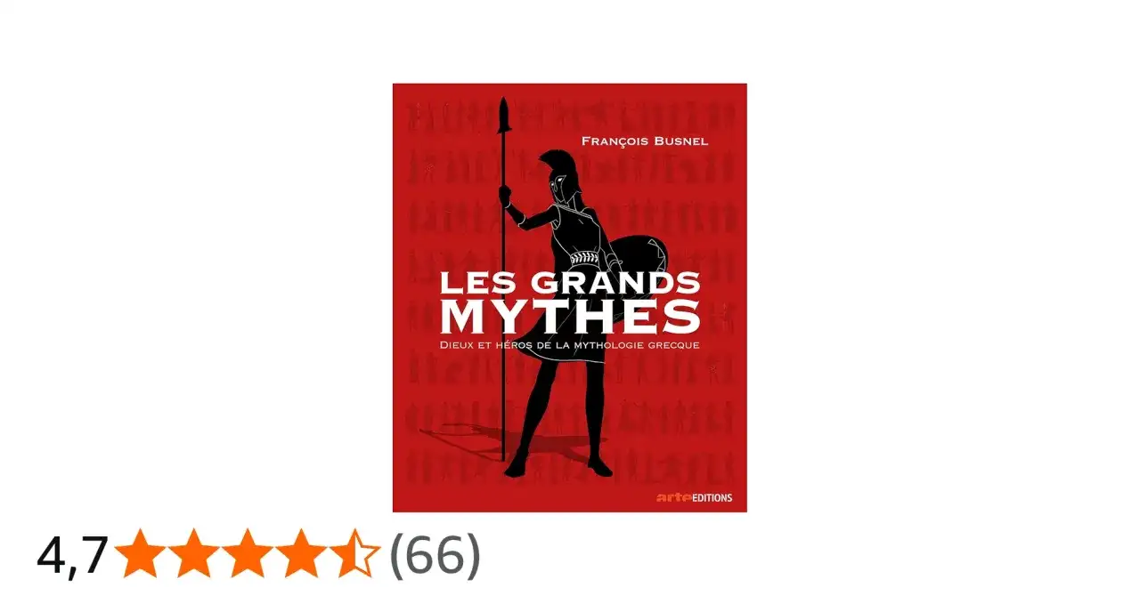 Couverture du livre "Les Grands Mythes : Dieux et héros de la mythologie grecque" par François Busnel, illustrée par une silhouette de guerrier.