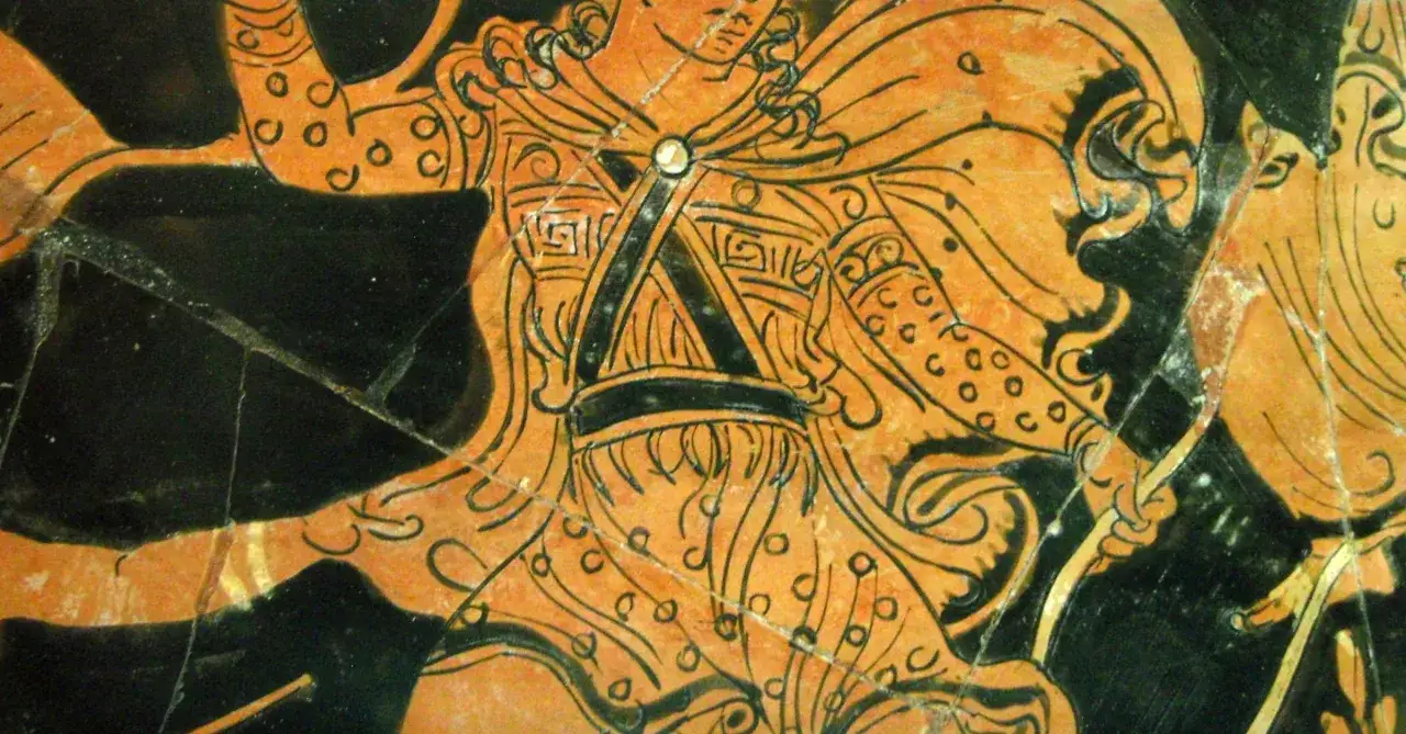 Orph&eacute;e, le po&egrave;te l&eacute;gendaire, joue de sa lyre sur cette ancienne poterie grecque.