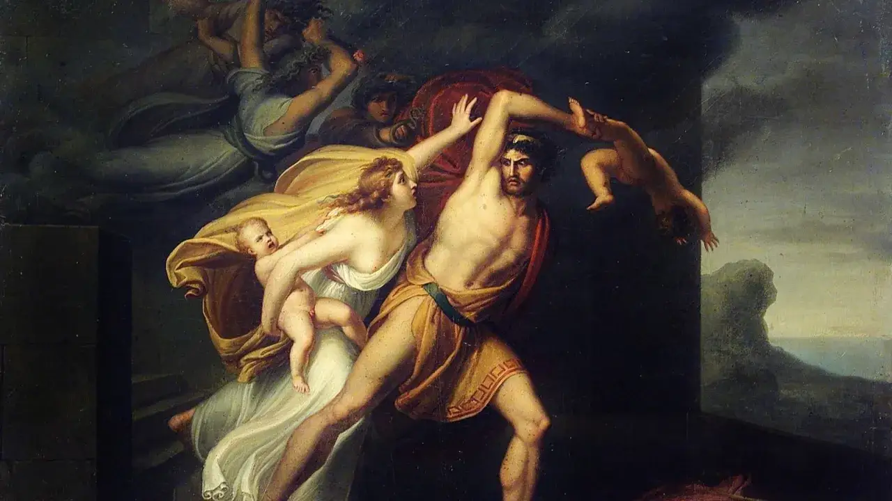 Ino, nourrice d'un roi, tente de sauver ses enfants des griffes de Junon. La scène est dramatique.