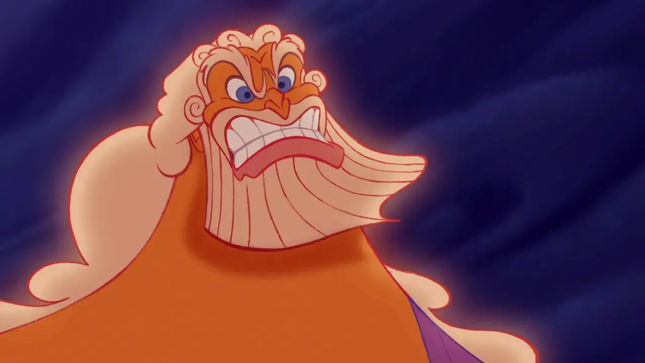 Zeus enfant, le roi des dieux, gronde avec fureur, ses yeux bleus lan&ccedil;ant des &eacute;clairs.