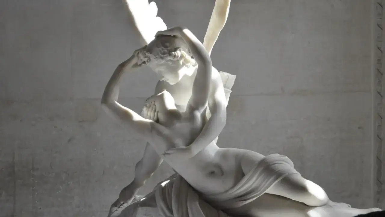 Le baiser de l'Amour à Psyché, une interprétation du mythe de Psyché, capturant l'instant de leur étreinte passionnée.