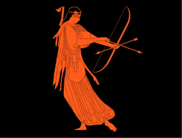 La sœur jumelle d'Apollon, Artémis, déesse de la chasse, bandant son arc.
